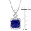 EVERLY JEWELRY | Sterling Silver 6 2/5 CT TGW Cushion Cut Simulated Tanzanite and Created White Sapphire Halo Pendant with Chain, 18 inc - 2 of 4