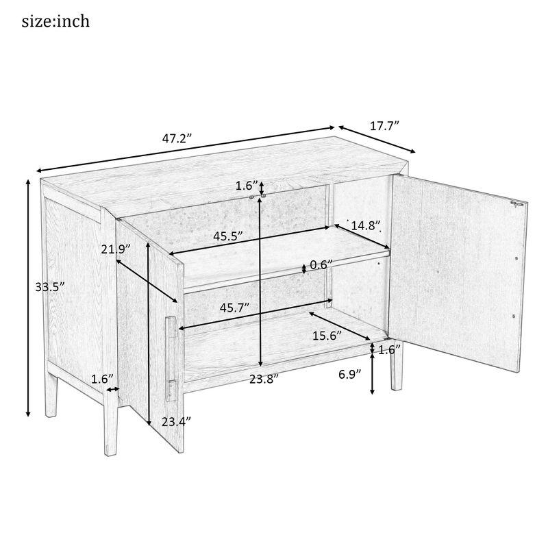 47.2" Retro Wooden Sideboard with 2 Metal Handles, Storage Cabinet with 2 Doors - ModernLuxe, 3 of 13