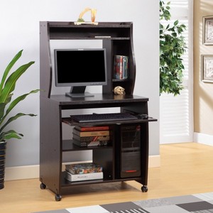 Microwave cart computer cart utility cart with hutch shelves spice rack mobile on locking castors red cocoa espresso - 1 of 4