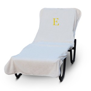 BC BARE COTTON Luxury Hotel & Spa Monogrammed Pool Chaise Lounge Cover, Standard Size 90 X 29 Inches - White - Gold Block - 1 of 4
