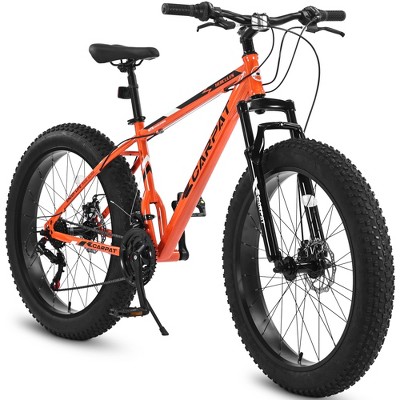 YONWAY 26 Inch Fat Tire Bike, Full Shimano 21 Speed Mountain Bike, Dual Disc Brake, Carbon Steel Frame, Front Suspension for Adult/Youth