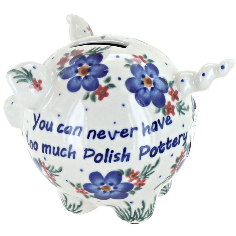 Blue Rose Polish Pottery Never Too Much Polish Pottery Piggy Bank, 2 of 3