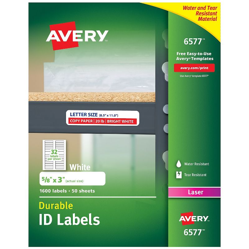 Avery Permanent ID Labels w/TrueBlock Technology Laser 5/8 x 3 White 1600/Pack 6577, 1 of 8