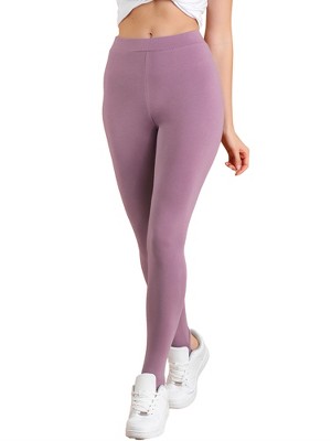 Allegra K Women's Elastic Waistband Soft Gym Yoga Cotton Stirrup Pants  Leggings Brown Large