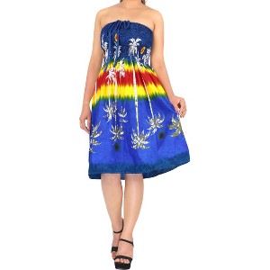 LA LEELA Women's House Daily Routine Evening Wear Tube Casual Dress Vacation Wear Mini Tube Backless Top Evening Casual Dress One Size Blue, Tree - 1 of 4