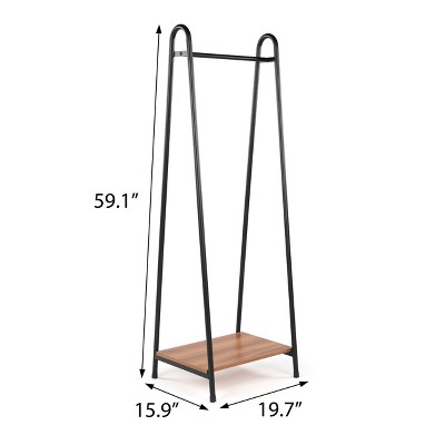 Slim Black Steel Frame Clothing Shelf Rack with Wood Shelf