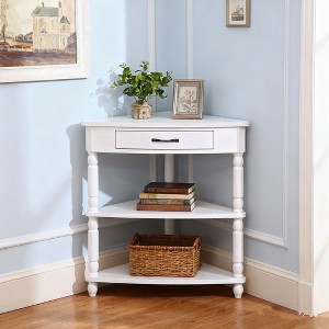 Hostack 33.8'' Small Triangle Corner Table with 3 Tiers, Solid Wood Legs for Small Spaces and Living Room, Milk White - 1 of 4