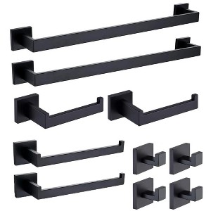 Itopfox 10 Piece Matte Black Bathroom Hardware Set SUS304 Includes 2 24 in Towel Bars 2 Towel Holders 2 Toilet Paper Holders 4 Hooks - 1 of 4