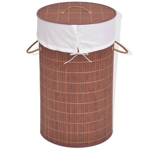vidaXL Bamboo Laundry Bin Round Brown - 1 of 4