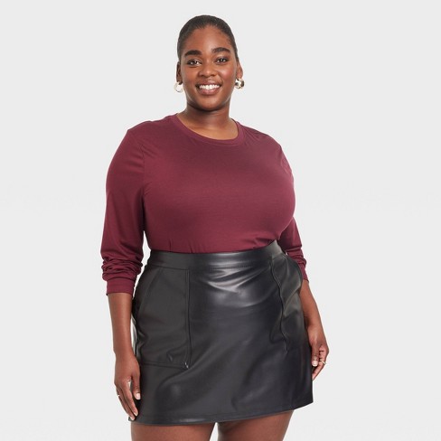 Women's Long Sleeve T-shirt - A New Day™ Burgundy 2x : Target