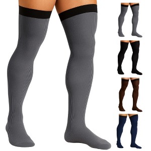 Mojo Men’s Opaque 20–30mmHg Compression Stockings, Thigh High w/ Silicone Band – Medical Support, Circulation, Varicose Veins, M2017 - 1 of 4