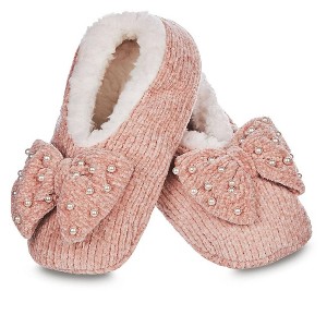 Memoi Women's Precious Pearls Chenille Bow Accent Plush Lined Slippers - 1 of 4