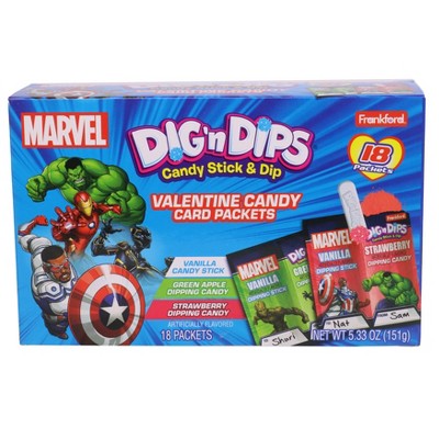 Marvel Dig n Dips Candy Stick & Dip Valentine Candy Card Packets - 5.33oz/18ct