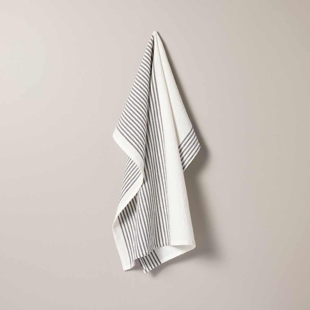 Photos - Other Accessories Mini Stripe Flour Sack Kitchen Towel Dark Gray/Cream - Hearth & Hand™ with Magnolia: Machine Washable, Cotton Weave