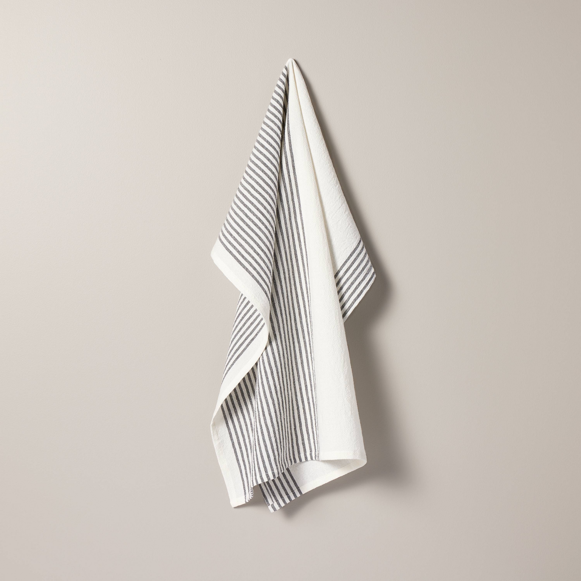 Mini Stripe Flour Sack Kitchen Towel Dark Gray/Cream - Hearth & Hand™ with Magnolia: Machine Washable, Cotton Weave
