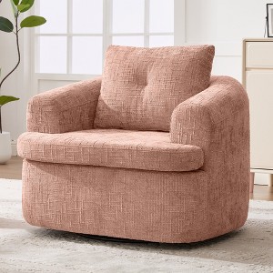 Hrinhom 36.6"W Accent Barrel Chair with Dual-layer Cushion,360° Swivel Sofa Chair-Pink - 1 of 4