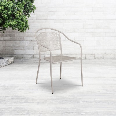 Light Gray Metal Rain Flower Design Stackable Dining Chair