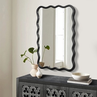 Solid Wood Wavy Rectangle Mirror Modern Mirror Wall Decor for Bathroom, Bedroom, Living Room, Dining Room(Contains Mirror Only)
