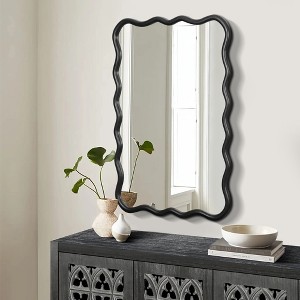 Solid Wood Wavy Rectangle Mirror Modern Mirror Wall Decor for Bathroom, Bedroom, Living Room, Dining Room(Contains Mirror Only) - 1 of 4