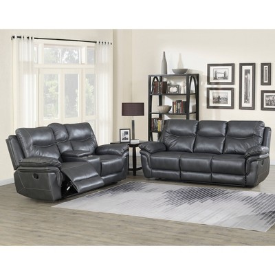 Isabella Grey Double Reclining Sofa and Loveseat Set with Storage Console
