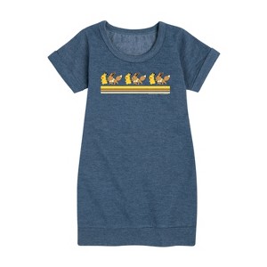 - Pokémon - Pikachu Eevee Retro Stripe Graphic Short Sleeve Fleece Dress - 1 of 4