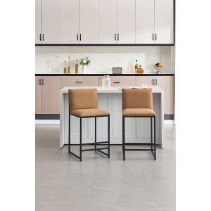 PAGED Modern Upholstered Linen Bar Stools Set of 2, Counter Height Stools with Backs & Metal Frame for Pub, Dining Room - 1 of 4