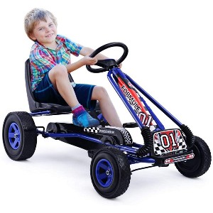 Infans Go Kart 4 Wheel Pedal Powered Kids Ride On Toy w/ Adjustable Seat Blue - 1 of 4