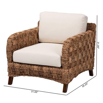 Vevina Mahogany and Woven Seagrass Arm Chair with Cushions
