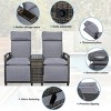 Patio Recliner Loveseat Chair, Adjustable Wicker Outdoor Lounge Chair with Acacia Wood Armrests Chair with Storage Table for Balcony or Porch-Koiai - 3 of 4