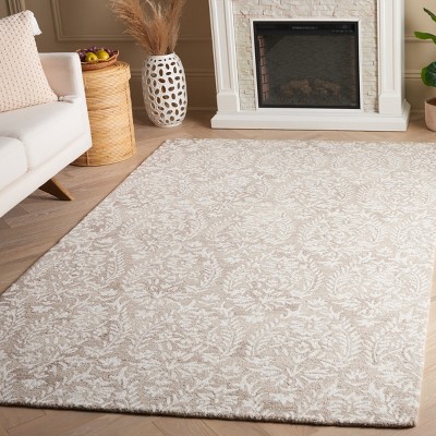 Ivory and Beige Hand-Tufted Wool Rectangular Area Rug 6' x 9'