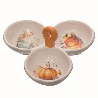 Transpac Ceramic Multicolor Harvest Painted Pumpkin Tidbit Tray