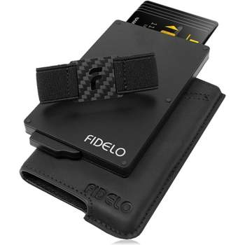 Fidelo Pop up Wallet Credit Card Holder, Card Clip Holder, RFID Blocking and a Removable Leather Case, Black Crazy Horse