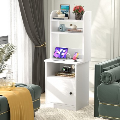 Aheaplus 47" Adjustable Bookshelf with Hutch, Nightstand with Charging Station, LED Lights