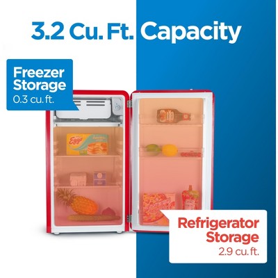 Retro Red Metal Mini Refrigerator with Freezer, 3.2 Cu. Ft.