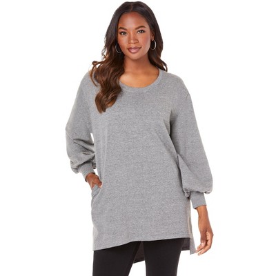 Roaman's Women's Plus Size Blouson Sleeve High Low Sweatshirt