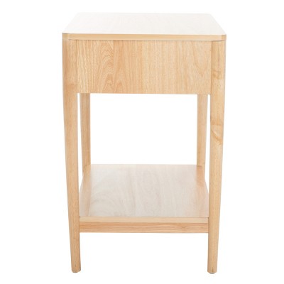 Natural Rubberwood 1-Drawer Nightstand with Graduated Legs