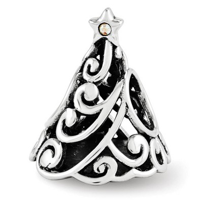 Black Bow Jewelry Sterling Silver & Crystals Filigree Christmas Tree Bead Charm