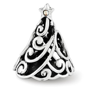 Black Bow Jewelry Sterling Silver & Crystals Filigree Christmas Tree Bead Charm - 1 of 3