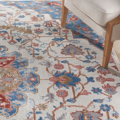 Ivory Blue Floral Medallion 8' x 10' Synthetic Rug