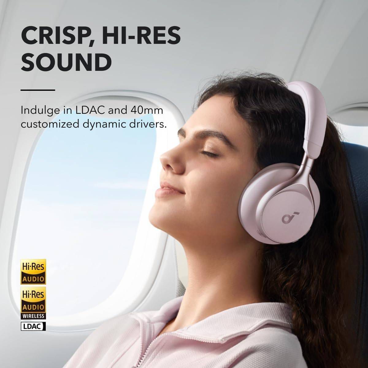 Anker Soundcore Space One Over-Ear Hi-Res Bluetooth Headphones with Adaptive Noise Cancelling and 40H of ANC Playtime - Pink - thumbnail 4