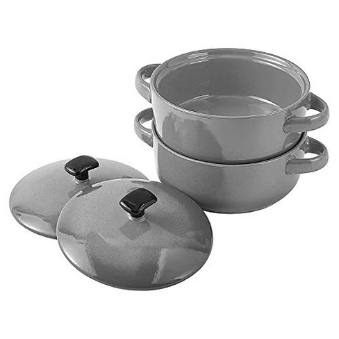 Bruntmor 20 Oz Bake & Serve Ceramic Soup Bowls With Handles and lids, Set of 2 Gray - image 1 of 4