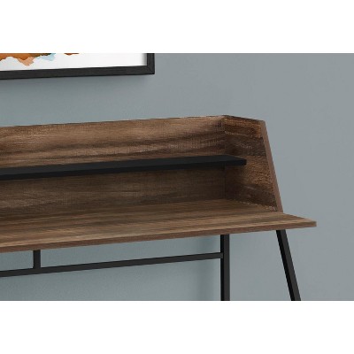 Trapezoid Metal Leg Desk with Hutch in Brown Laminate and Black
