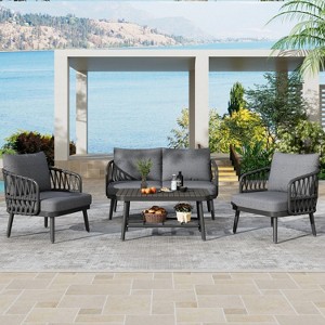 Christopher Knight Home Piotr 4 Piece Outdoor Acacia Wood and Metal Seating Set with Rope Woven - 1 of 4