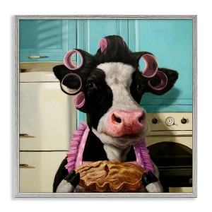 Stupell Industries Glamorous Cow Baking Pie Framed Giclee Art, Gray, 24" x 24" - 1 of 4