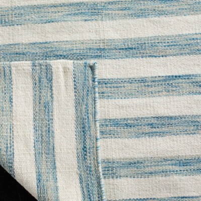 Aqua and Ivory 3' x 5' Handwoven Wool Flatweave Rug