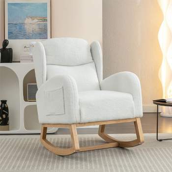 Christie Teddy Fabric Rocking Chair With with Two Side Pockets,Nursery Chair With Solid Wood for Living and Bedroom-Maison Boucle