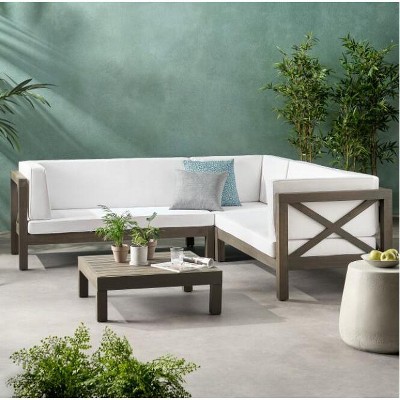 FIONECA X-Back 4-Piece Outdoor Sofa Set with Cushions & Coffee Table, Patio Conversation Set for Garden, Deck, Backyard, White