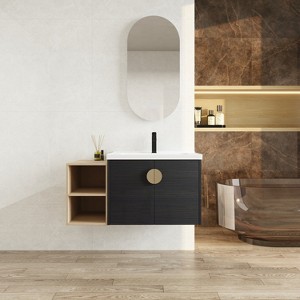 Vynxaria 40-Inch Soft Close Bathroom Vanity with Sink and Small Storage Shelf ¨C Functional Elegance - 1 of 4