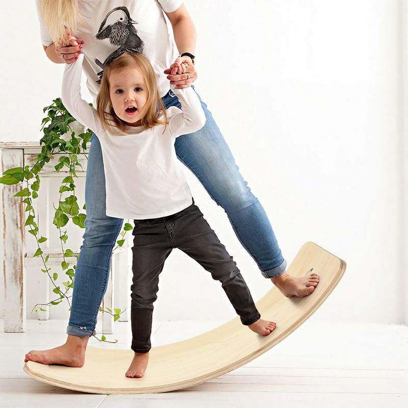 Costway Wooden Wobble Balance Board Kids 35'' Rocker Yoga Curvy Board Toy w/Felt Layer, 2 of 11