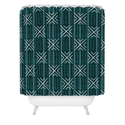 Little Arrow Design Cloth Tile Shower Curtain Dark Green - Deny Designs